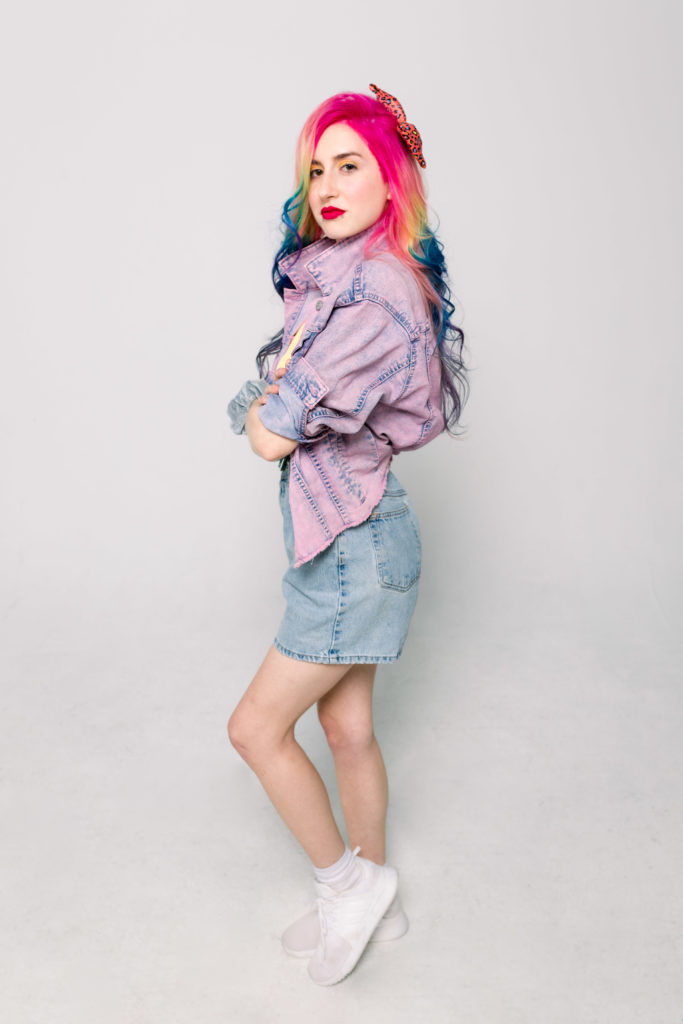 Saved By the Bell 90s inspired photoshoot with rainbow haired model portraying Jessie Spano in Alpharetta GA by Jill Blue Photography and Glitter and Geeks Salon