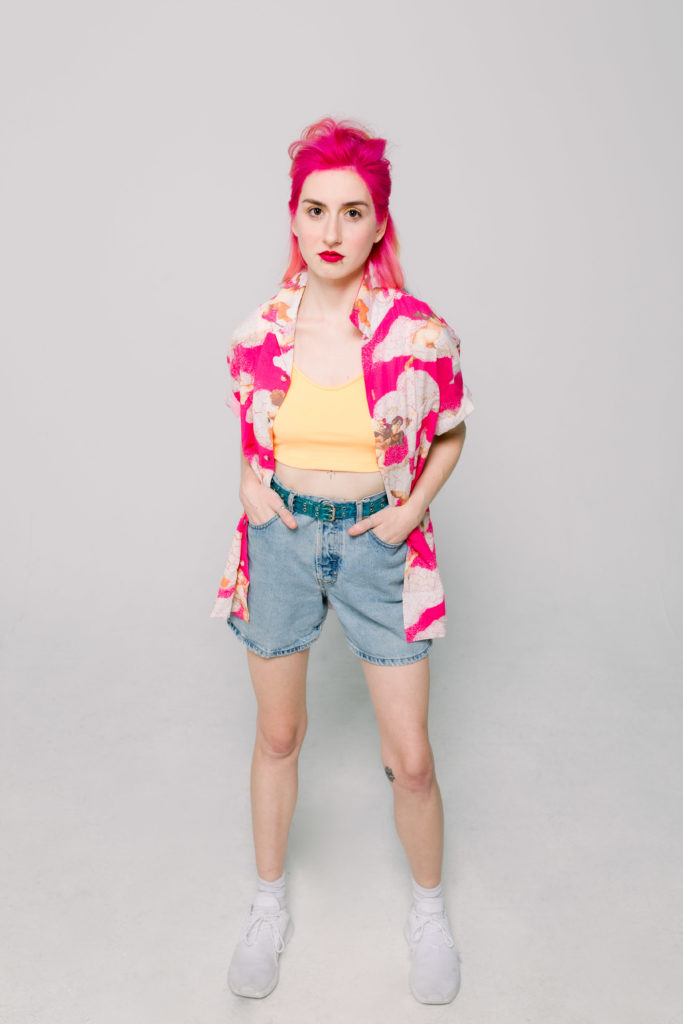 Saved By the Bell 90s inspired photoshoot with rainbow haired model portraying A.C. Slater in Alpharetta GA by Jill Blue Photography and Glitter and Geeks Salon