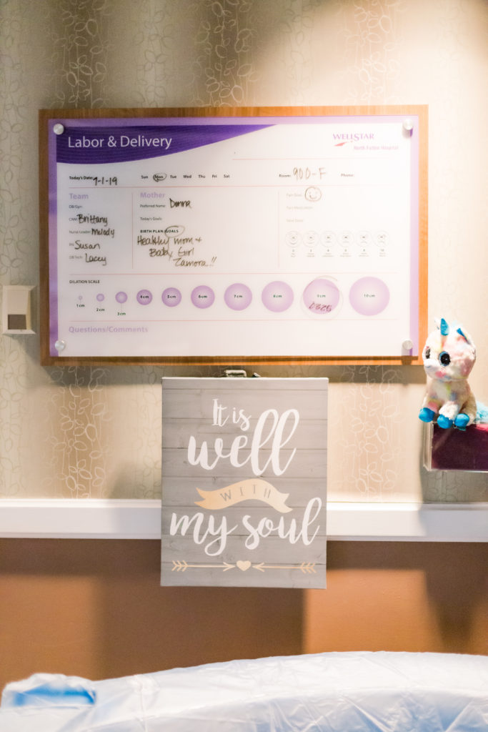 Labor and delivery with It is well with my soul sign